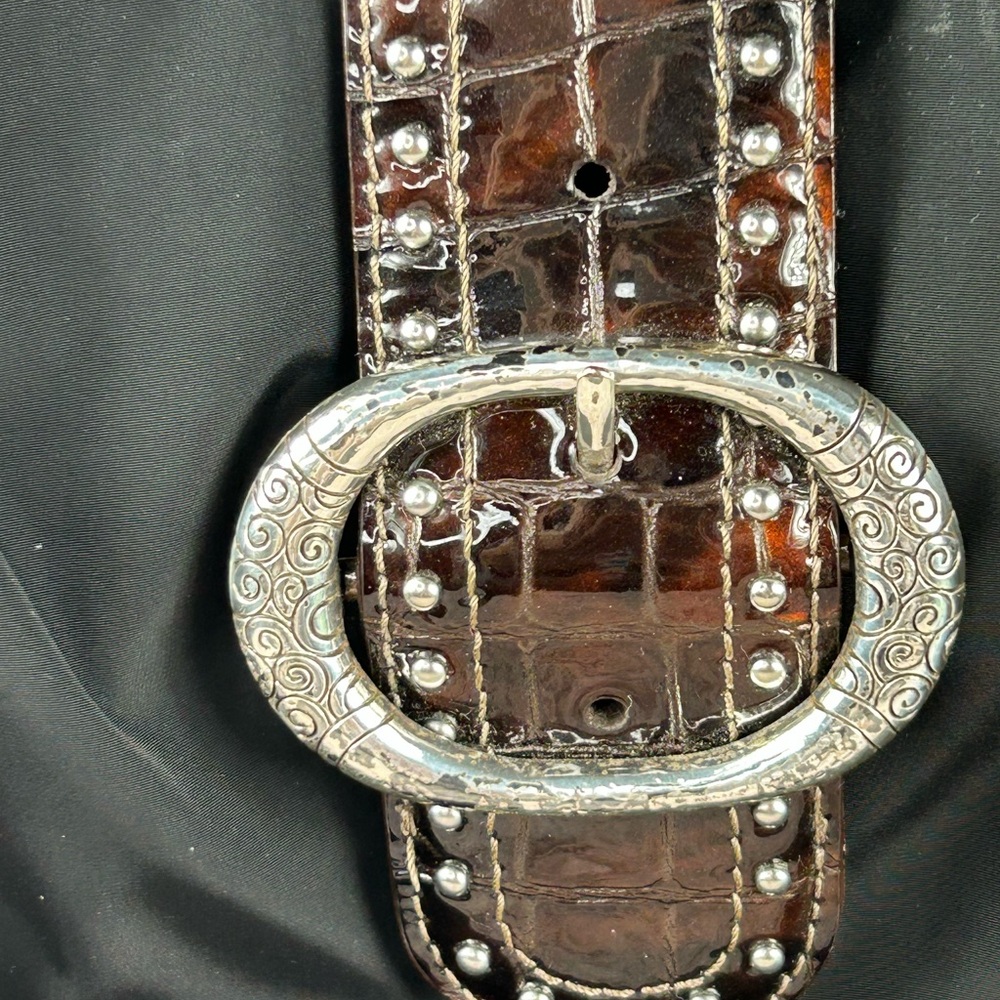 Brighton Vintage Shelly Black Croc-Embossed Leather Shoulder Bag Heart Charm - Picture 7 of 9